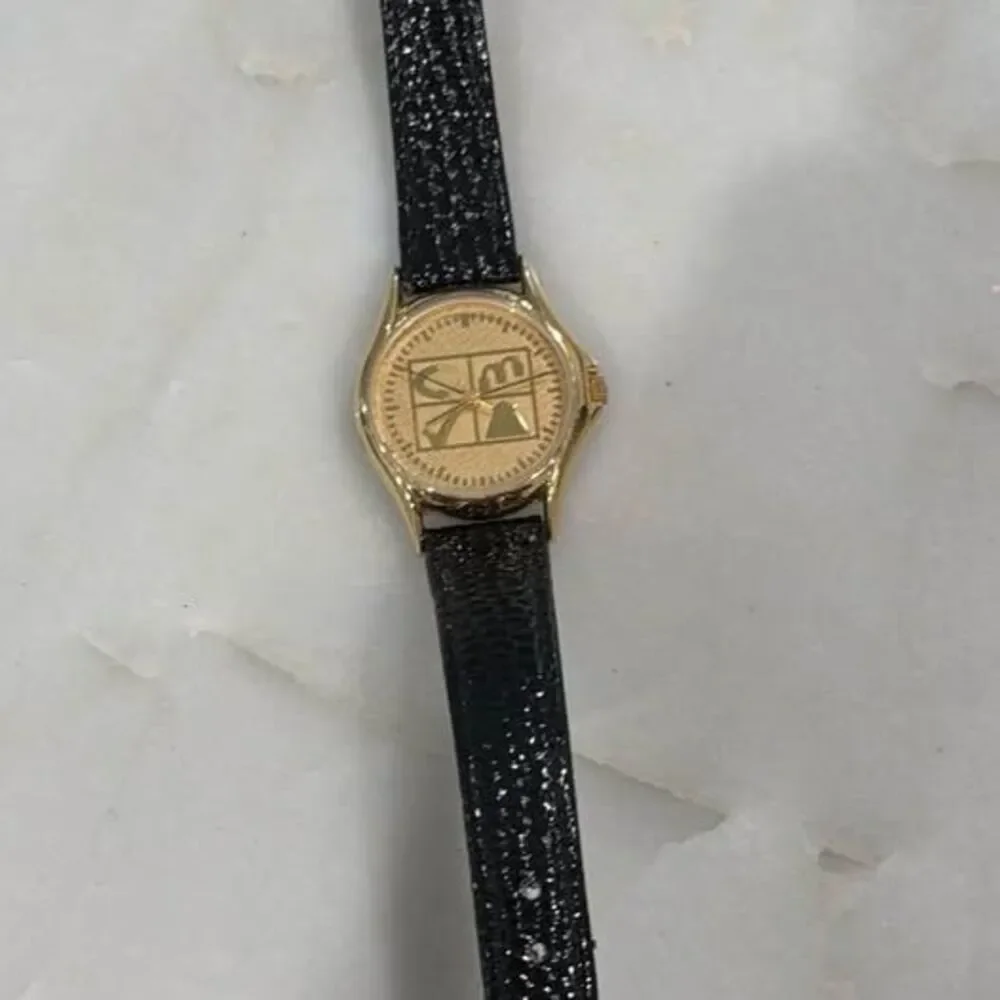 Vintage ABelle Women's Gold-Tone Watch | Black Leather Strap